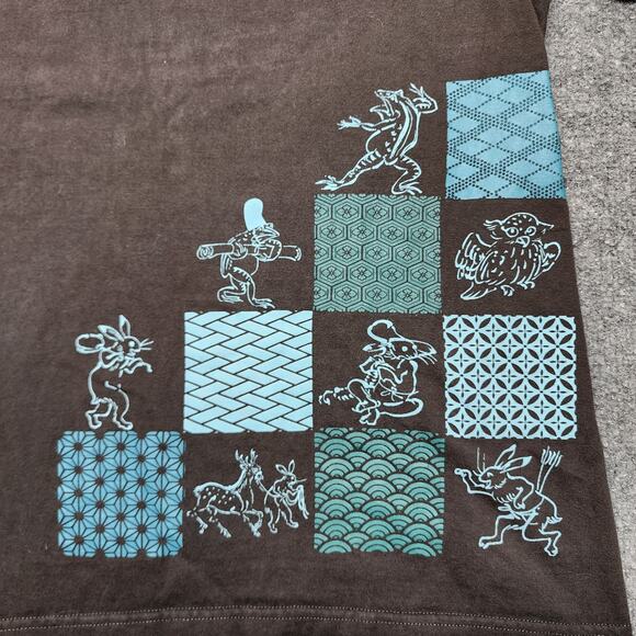 Japanese Brand Kurashikiya Japan Animals All Over Print Black Size XL Hare Toad - Picture 2 of 9